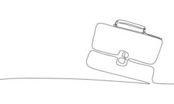 Briefcase as one line continuous outline vector illustration. Line art business briefcase isolated on white background  in minimal style.