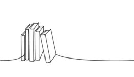 Stack of books one line continuous drawing. Bookstore, library continuous one line illustration. Vector minimalist linear illustration. Isolated on white background.