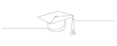 One continuous line drawing of graduation hat. Studying graduate thin symbol in simple linear style. Concept of student of university and school. Editable stroke. Doodle vector illustration.